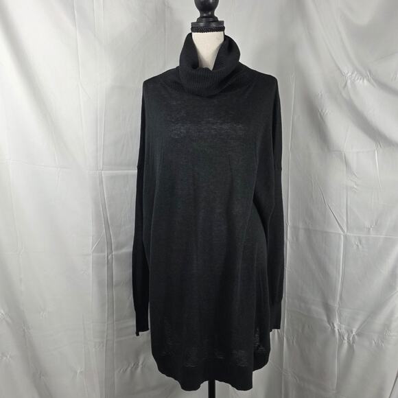 H&M Sweater Dress Women Large Black Long Sleeve Turtleneck Oversized Soft Knit - Picture 2 of 9